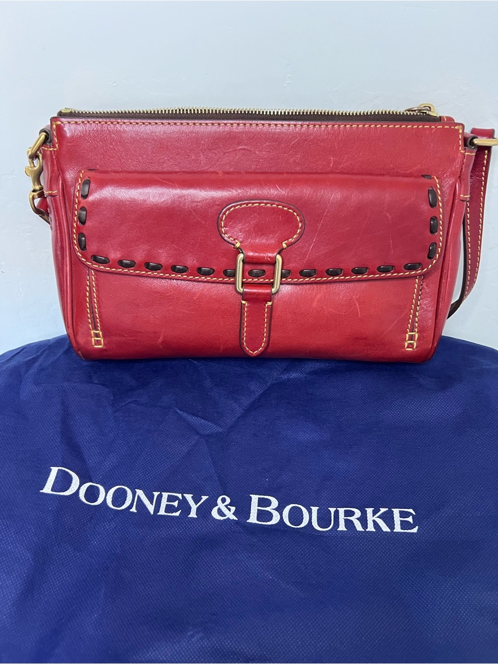 Dooney & Bourke Red Leather Crossbody with Tan Strap - Picture 2 of 3